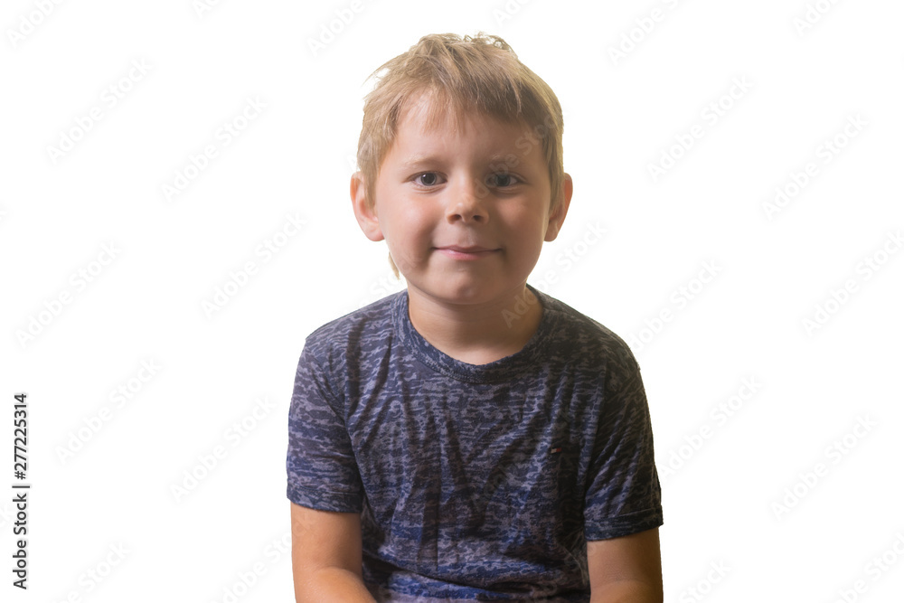 Portrait of attractive little boy in t-shirt isolated on white background. Portrait of attractive little boy in t-shirt isolated on white background.