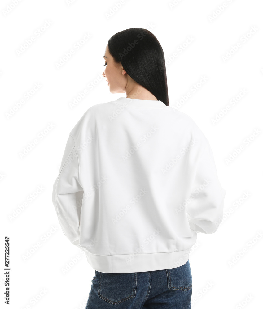 Young woman in sweater isolated on white. Mock up for design Young woman in sweater isolated on white. Mock up for design