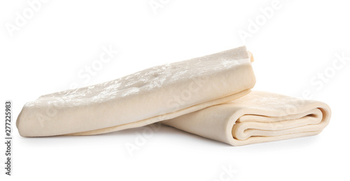 Fresh dough on white background. Puff pastry
