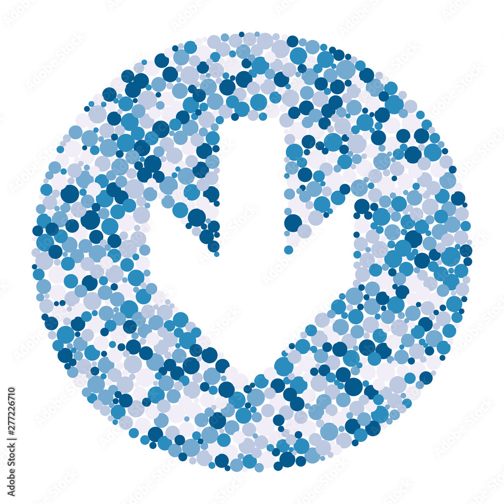 Down arrow color distributed circles dots illustration Down arrow color distributed circles dots illustration