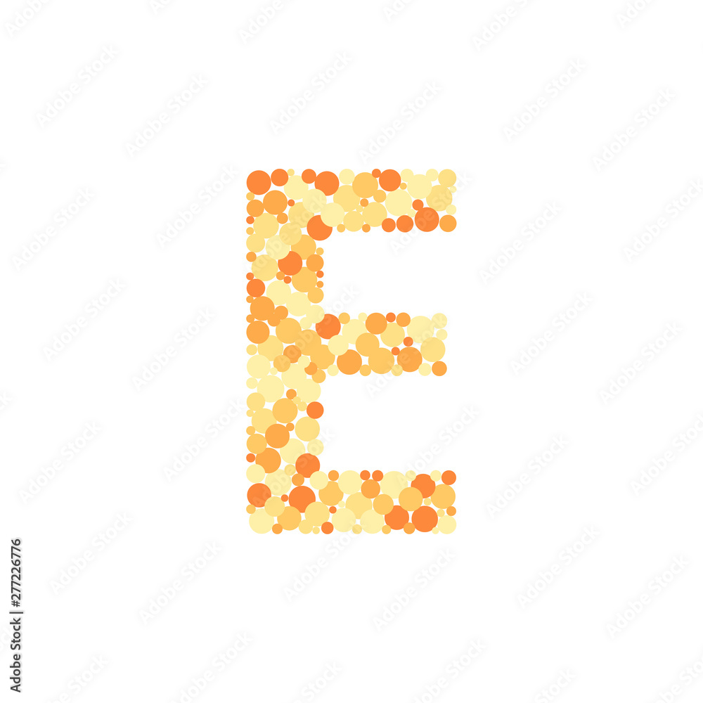 E letter color distributed circles dots illustration E letter color distributed circles dots illustration
