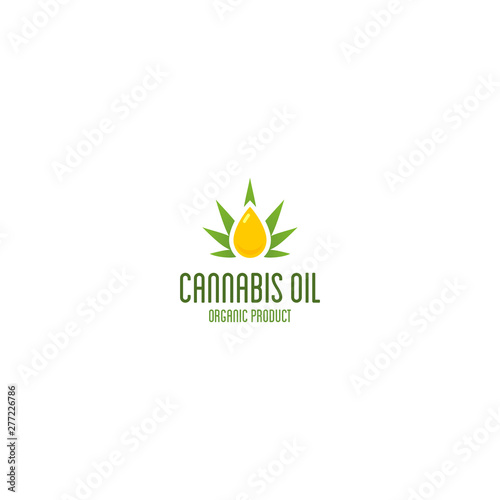 Cannabis oil logo. Organic product vector emblem.