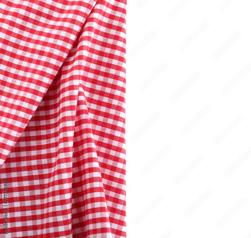 Classic red checkered tablecloth isolated on white, top view Classic red checkered tablecloth isolated on white, top view