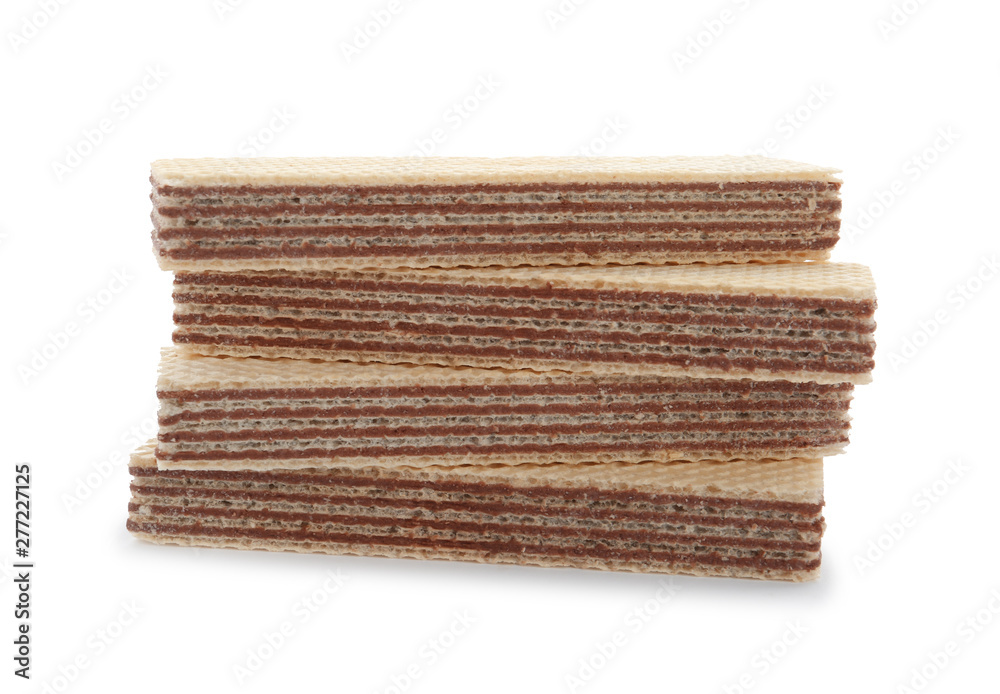 Delicious crispy wafers on white background. Sweet food Delicious crispy wafers on white background. Sweet food