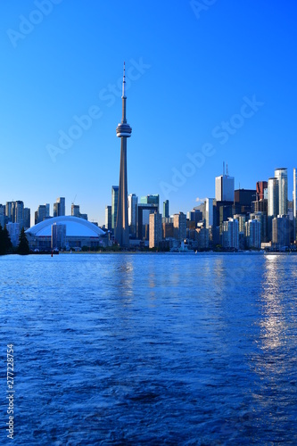 Skyline of Toronto  Canada as seen from the harbor on a summer evening