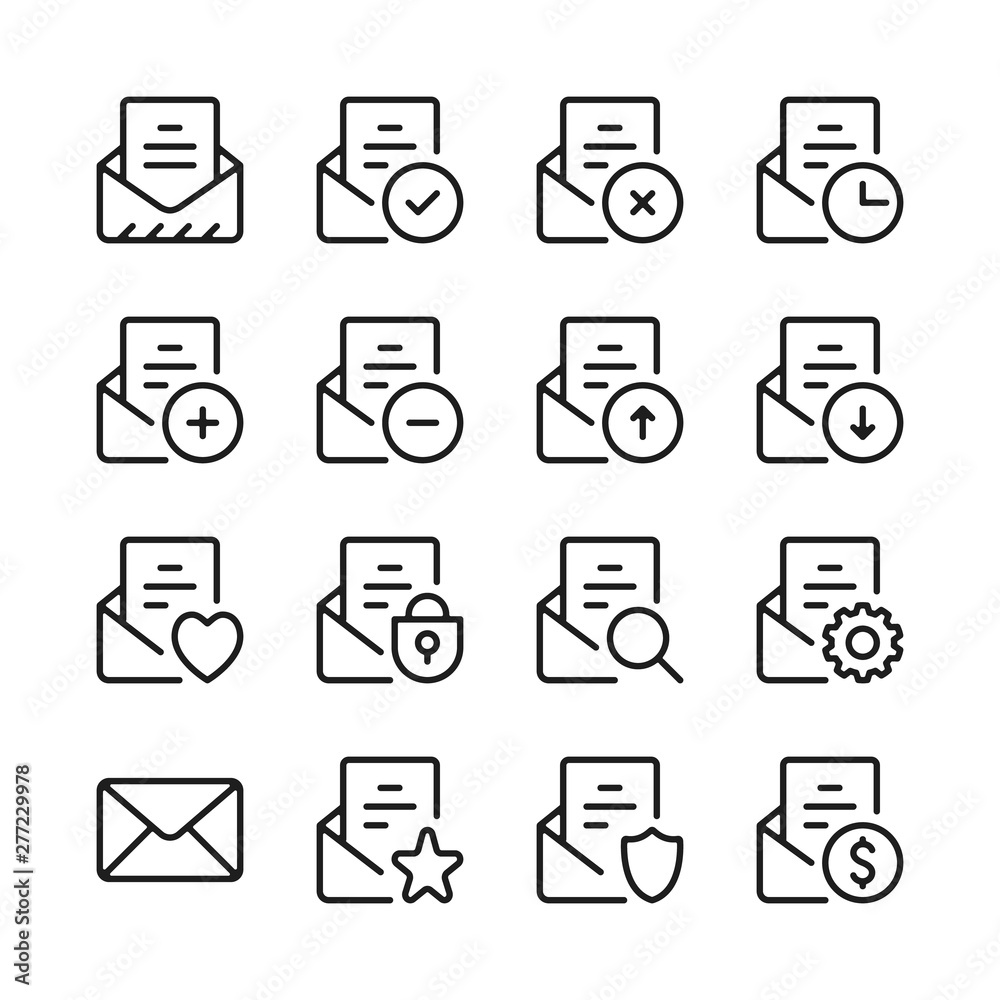 Email line icons set. E-mail interface, mail app, UI, letter. Modern linear graphic design concepts, simple outline elements collection. Vector line icons Email line icons set. E-mail interface, mail app, UI, letter. Modern linear graphic design concepts, simple outline elements collection. Vector line icons