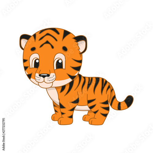 Fototapeta Naklejka Na Ścianę i Meble -  Striped tiger. Cute character. Colorful vector illustration. Cartoon style. Isolated on white background. Design element. Template for your design, books, stickers, cards, posters, clothes.