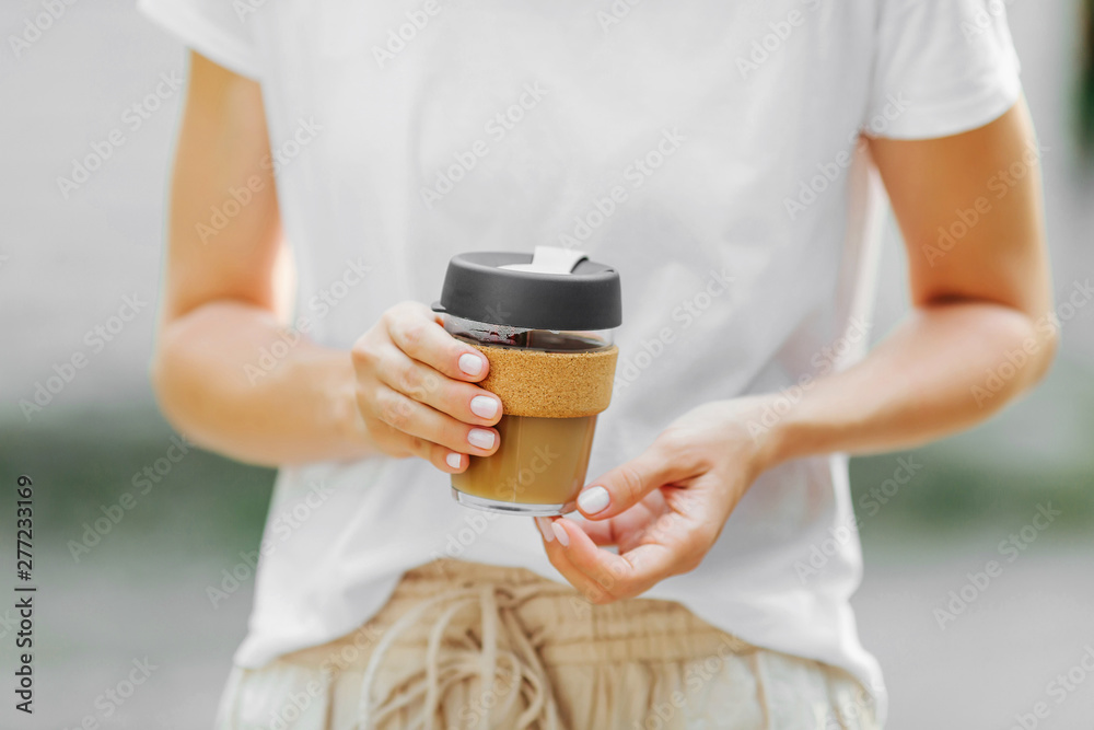Female hands hold reusable coffee mug. Sustainable lifestyle. Eco friendly  concept. Stock Photo | Adobe Stock