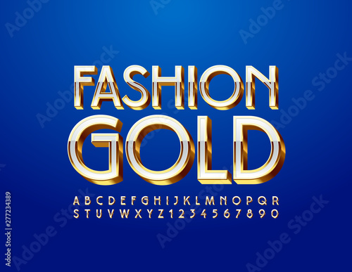 Vector Fashion Gold and White Alphabet. Elegant Uppercase Font. Glamour elite Letters and Numbers