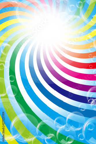 #Background #wallpaper #Vector #Illustration #design #free #free_size #charge_free #colorful #color rainbow,show business,entertainment,party,image  背景素材壁紙,イラスト,楽しいパーティー,虹色,渦巻き,シャボン玉,放射光,輝き,無料,フリーサイズ