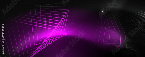 Shiny neon techno template. Neon lines background, 80s style laser rays