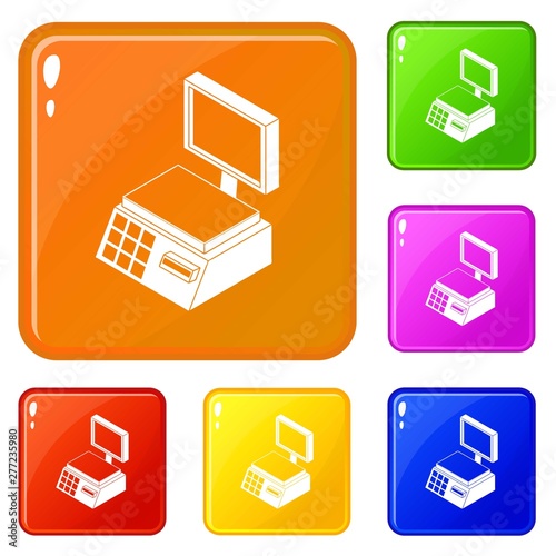 Market scales icons set collection vector 6 color isolated on white background