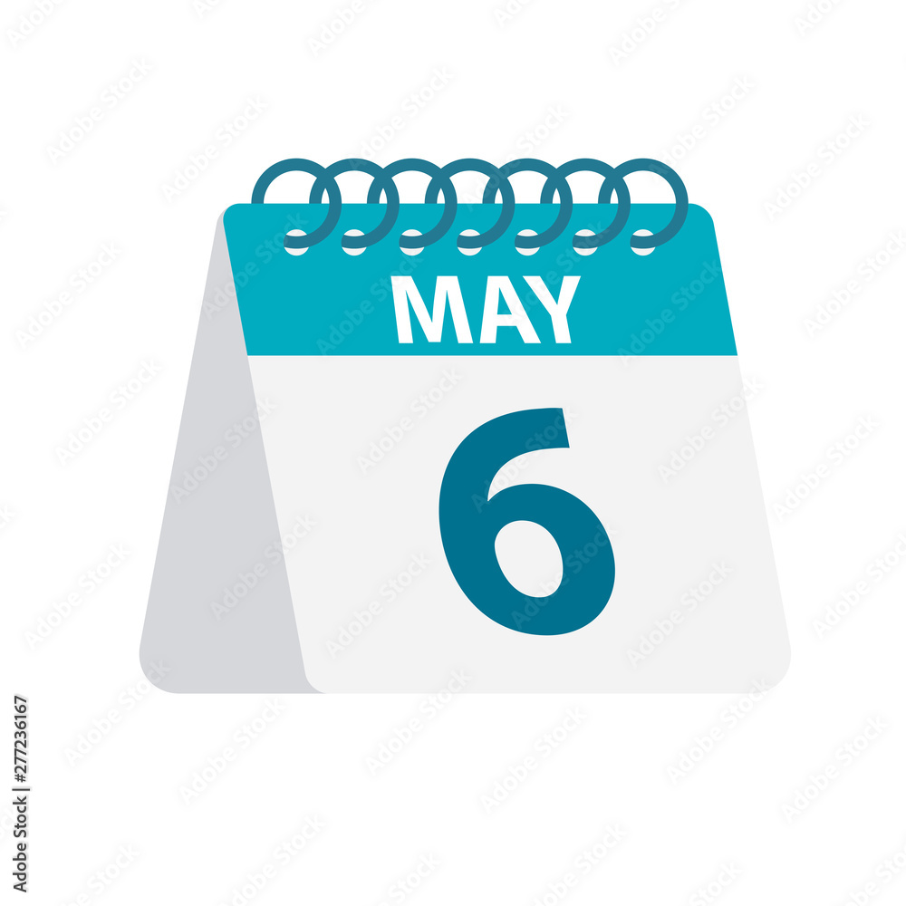 May 6 - Calendar Icon. Vector illustration of one day of month. Desktop Calendar Template May 6 - Calendar Icon. Vector illustration of one day of month. Desktop Calendar Template