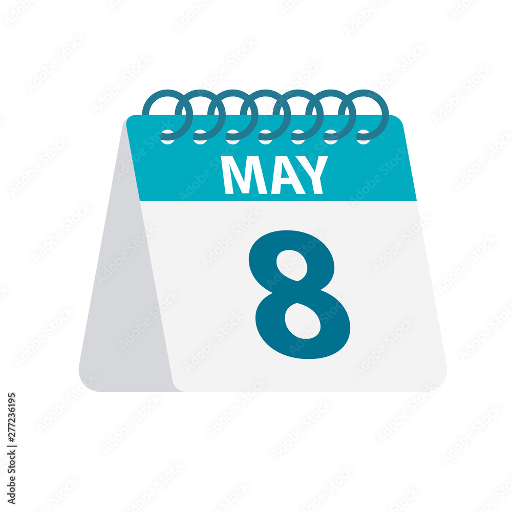 May 8 - Calendar Icon. Vector illustration of one day of month. Desktop Calendar Template May 8 - Calendar Icon. Vector illustration of one day of month. Desktop Calendar Template