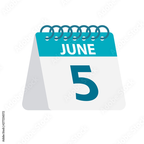 June 5 - Calendar Icon. Vector illustration of one day of month. Desktop Calendar Template