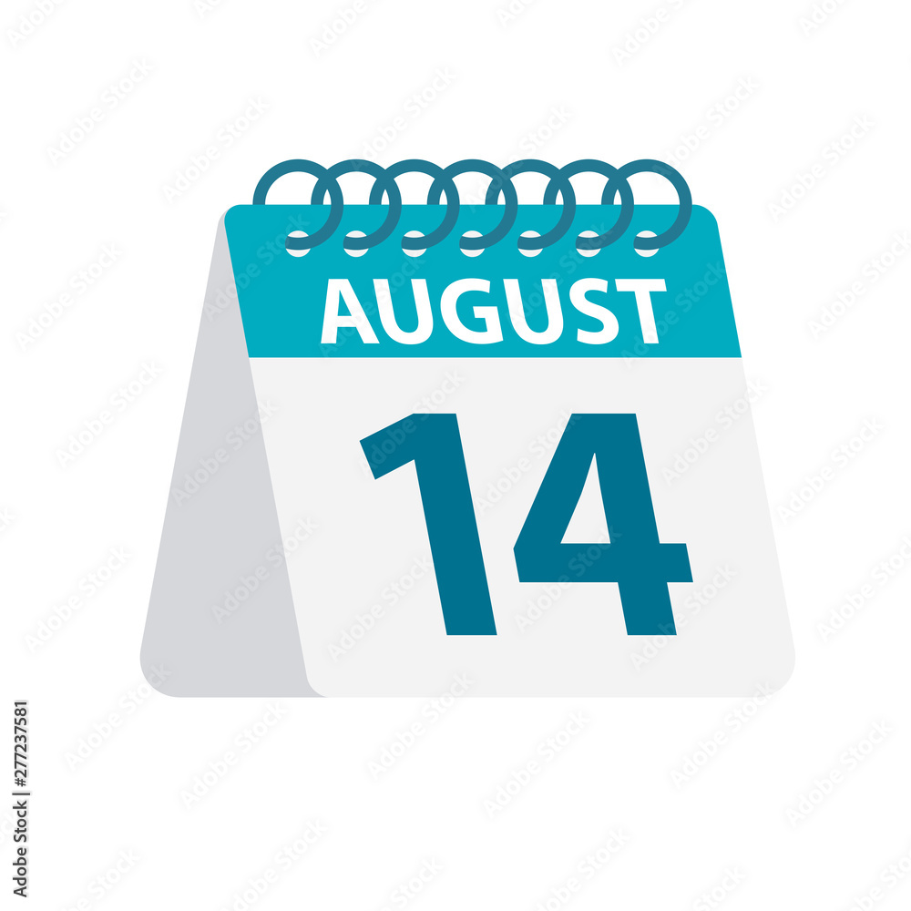 August 14 - Calendar Icon. Vector illustration of one day of month. Desktop Calendar Template August 14 - Calendar Icon. Vector illustration of one day of month. Desktop Calendar Template