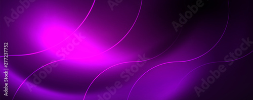 Shiny neon lights, dark abstract background with blurred magic neon light curved lines