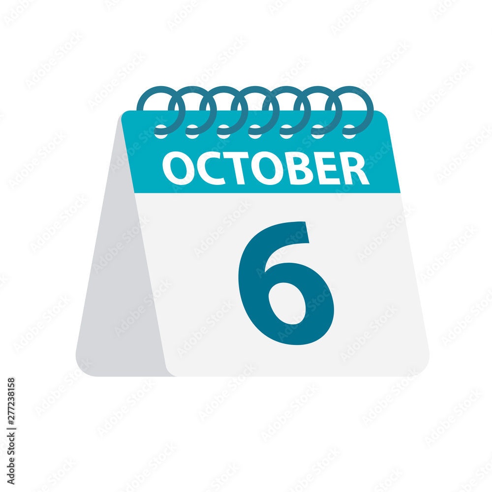 October 6 - Calendar Icon. Vector illustration of one day of month. Desktop Calendar Template October 6 - Calendar Icon. Vector illustration of one day of month. Desktop Calendar Template