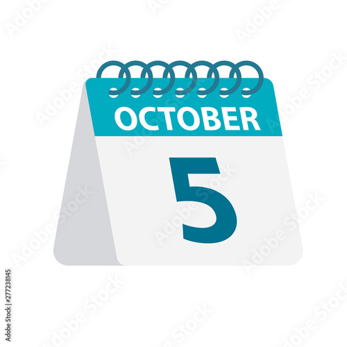 October 5 - Calendar Icon. Vector illustration of one day of month. Desktop Calendar Template