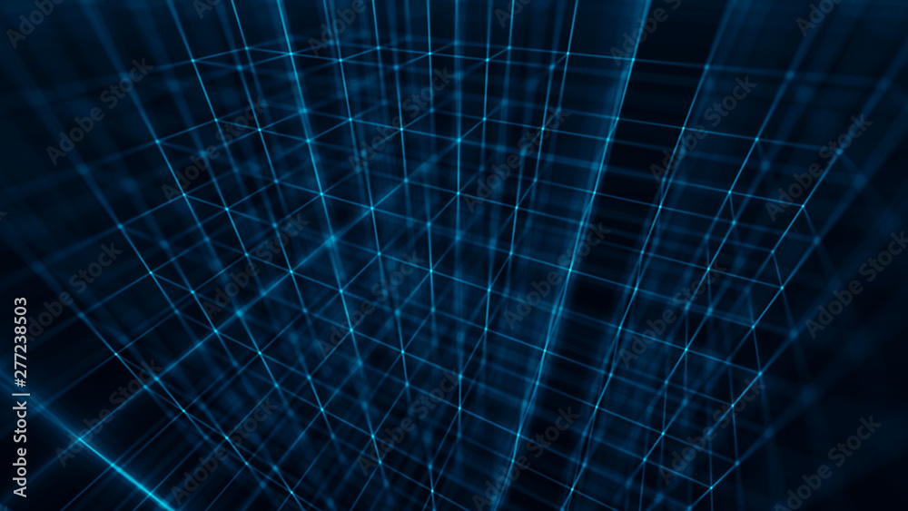 Network connection. Big data. 3D. Technological block on the background. Connect lines and dots. Network connection. Big data. 3D. Technological block on the background. Connect lines and dots.