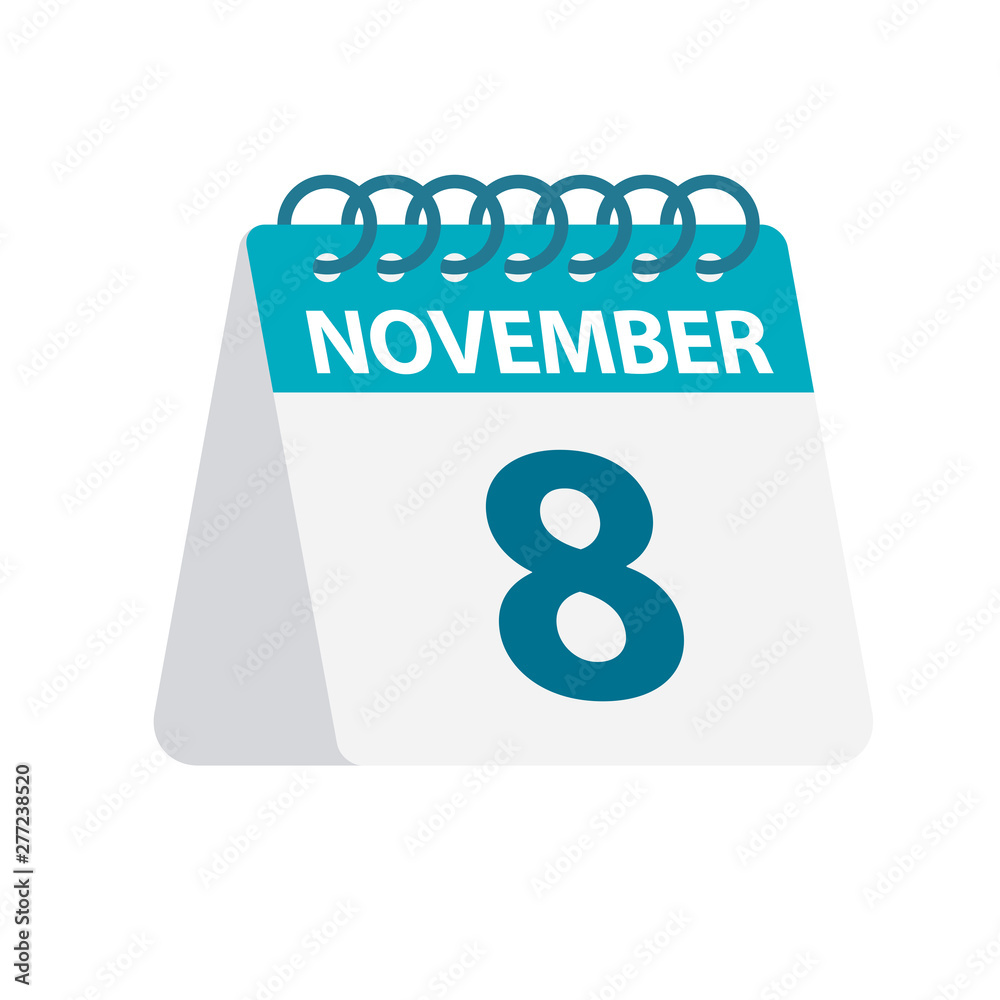 November 8 - Calendar Icon. Vector illustration of one day of month. Desktop Calendar Template November 8 - Calendar Icon. Vector illustration of one day of month. Desktop Calendar Template