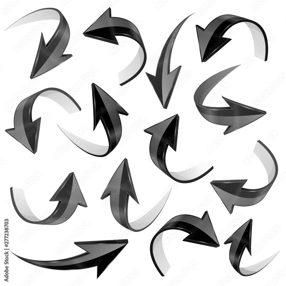 Black arrows set. Curved icons collection Black arrows set. Curved icons collection