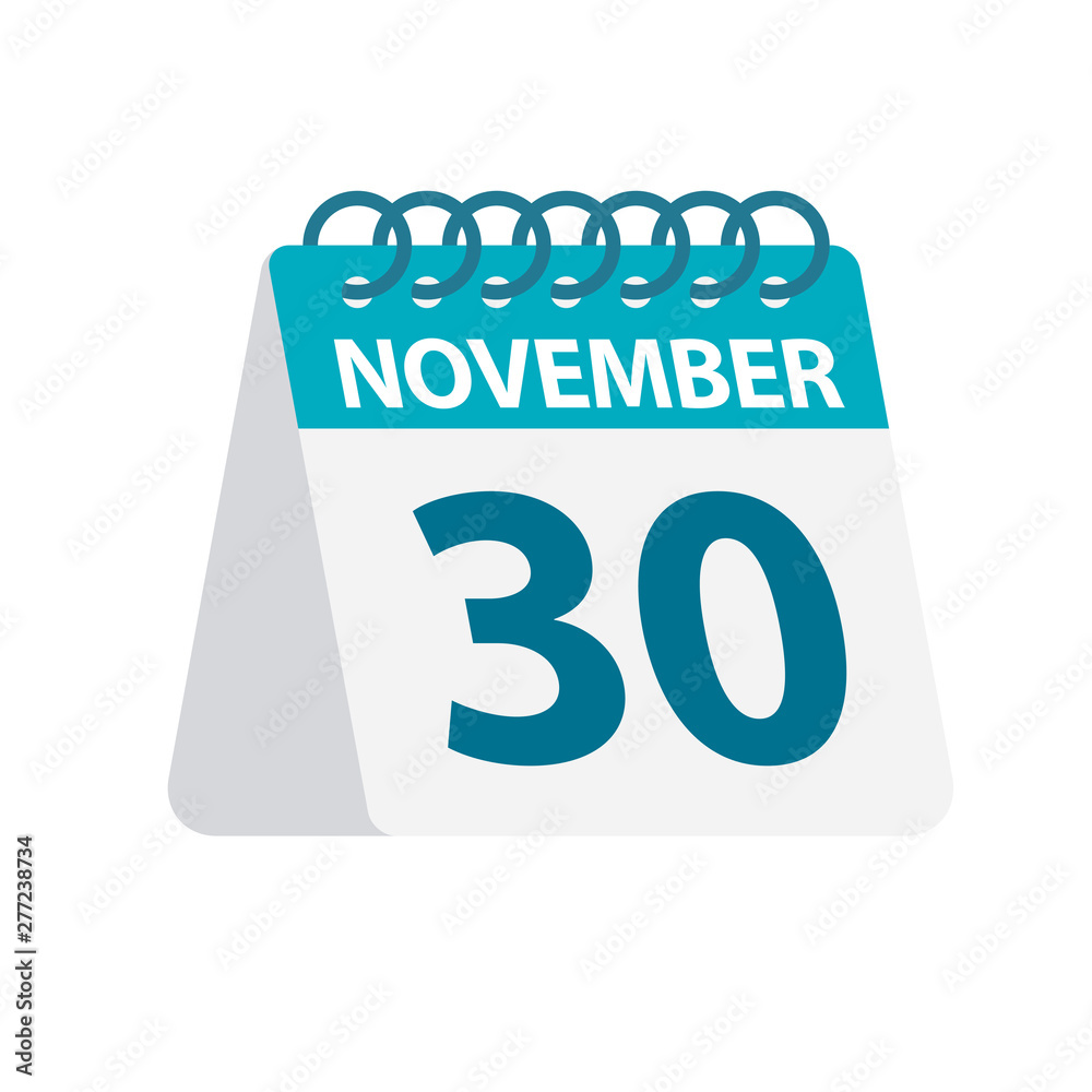 November 30 - Calendar Icon. Vector illustration of one day of month. Desktop Calendar Template November 30 - Calendar Icon. Vector illustration of one day of month. Desktop Calendar Template