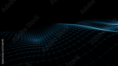 Wave 3d. Abstract wave dots in dark background. Data technology background.