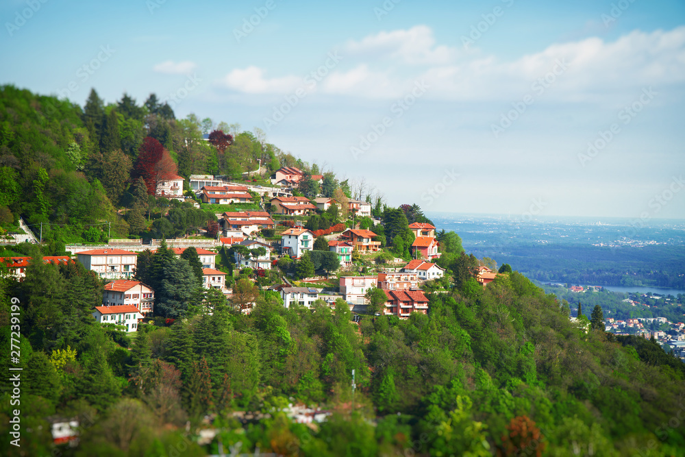 Beautiful view of the houses on the Brunate mountain.