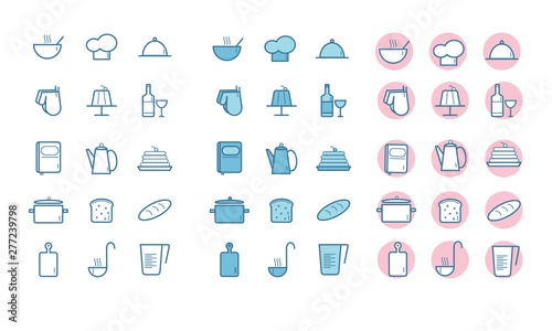 Simple line kitchen icons set. Elements for your design