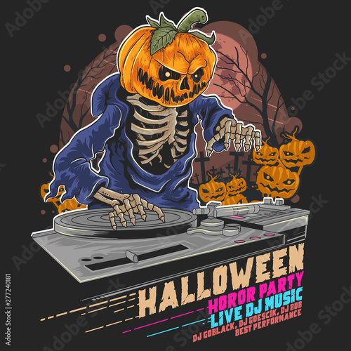 HALLOWEEN PUMPKIN ZOMBIE DJ MUSIC PARTY VECTOR