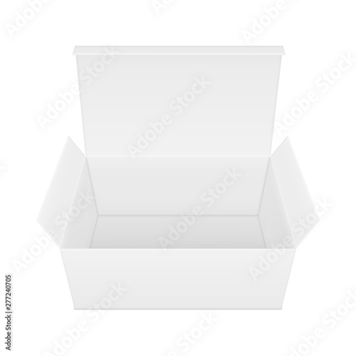 Vector realistic image (mock-up, layout) of blank open rectangular paper box. Isolated on white. The image was created using gradient mesh. Vector EPS 10.
