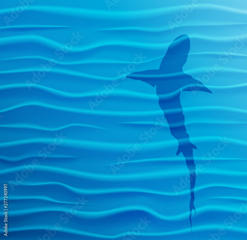 Shark silhouette in blue water. Blue water waves background with shark and copy-space. Vector Illustration EPS10.