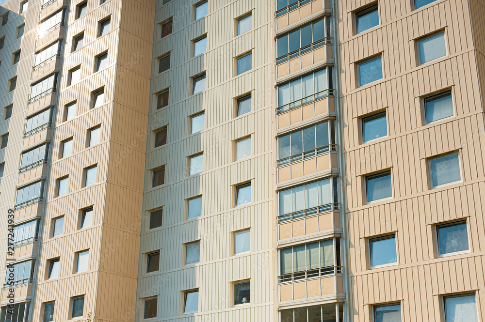 Facade of a high rise apartment building.
