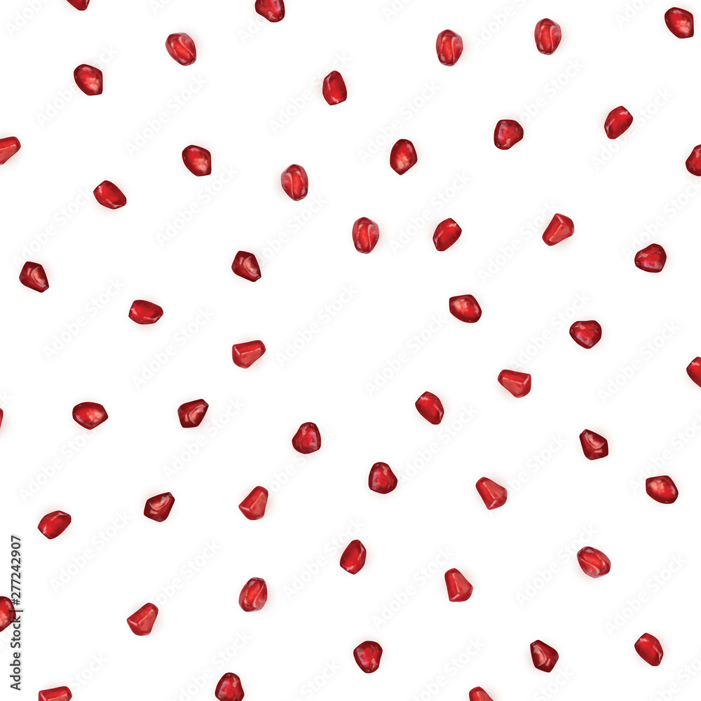 Scattered Pomegranate Seeds Isolated on White Background