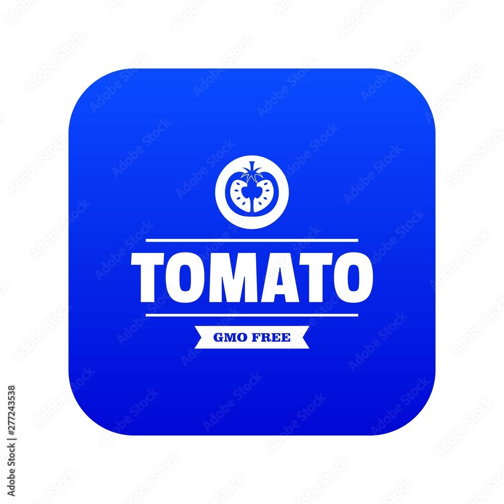 Gmo free tomato icon blue vector isolated on white background Gmo free tomato icon blue vector isolated on white background
