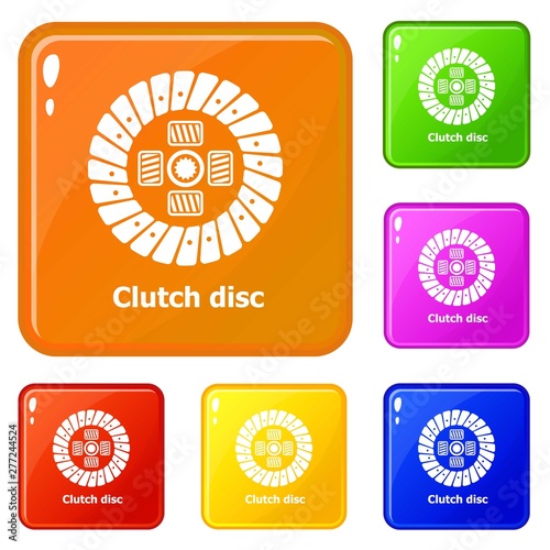 Clutch disc icons set collection vector 6 color isolated on white background