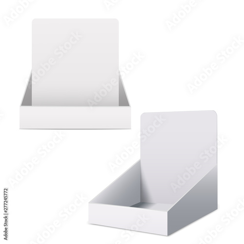 Realistic Detailed 3d White Blank Display Holder Box Template Mockup Set. Vector