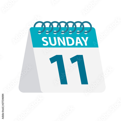 Sunday 11 - Calendar Icon. Vector illustration of week day paper leaf. Calendar Template