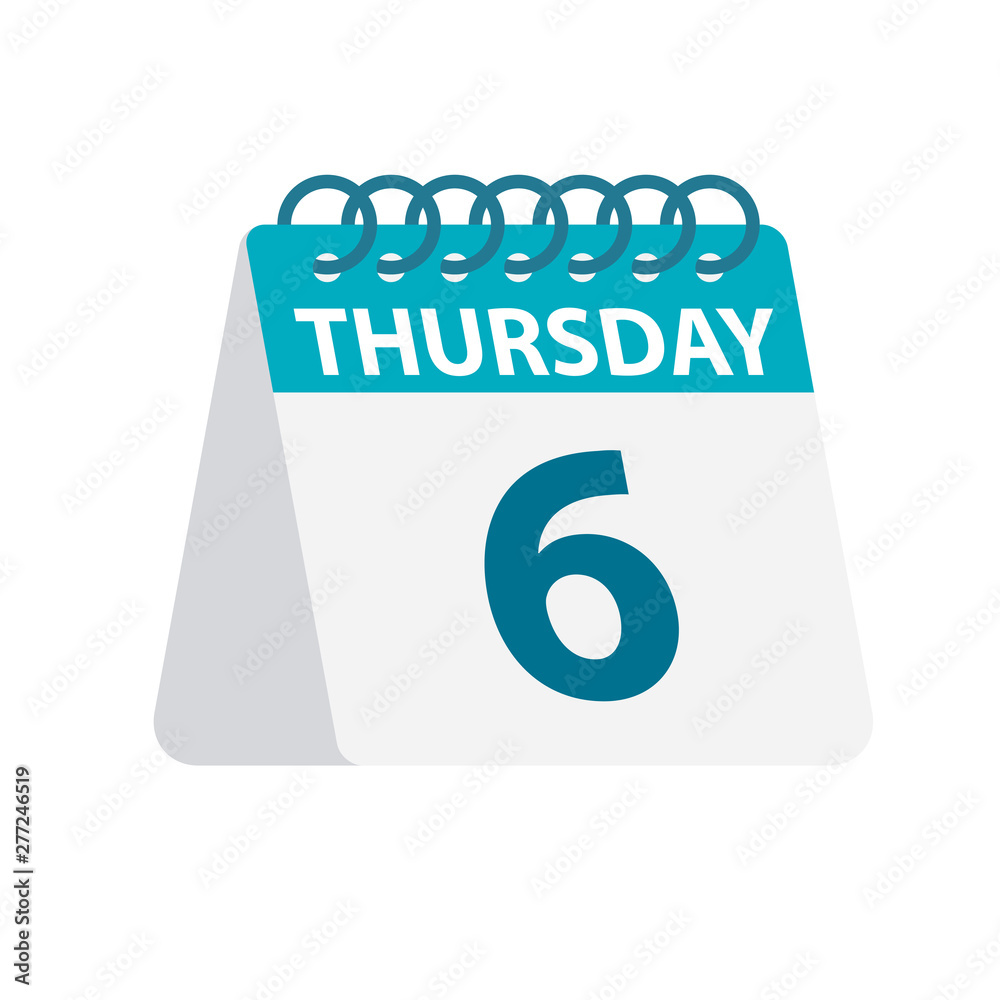 Thursday 6 - Calendar Icon. Vector illustration of week day paper leaf. Calendar Template Thursday 6 - Calendar Icon. Vector illustration of week day paper leaf. Calendar Template