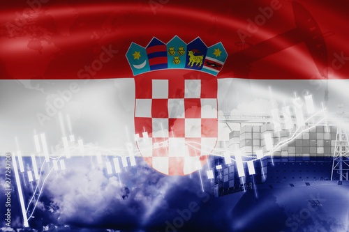 Croatia flag, stock market, exchange economy and Trade, oil production, container ship in export and import business and logistics.