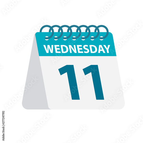 Wednesday 11 - Calendar Icon. Vector illustration of week day paper leaf. Calendar Template