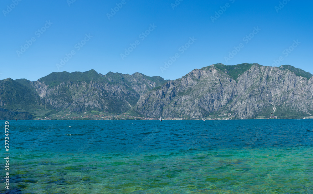 View of Limone Sul Garda from the opposite side of Lake Garda, Italy