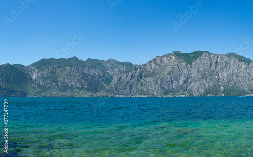 Fototapeta Naklejka Na Ścianę i Meble -  View of Limone Sul Garda from the opposite side of Lake Garda, Italy