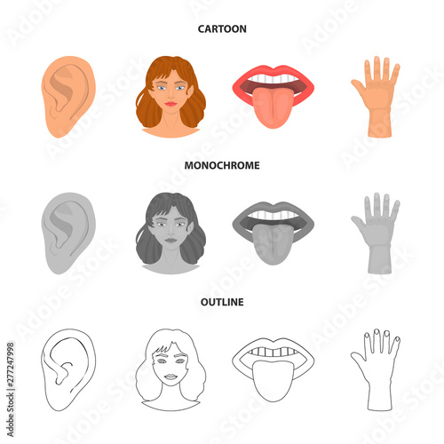 Vector design of body and part sign. Collection of body and anatomy stock symbol for web.