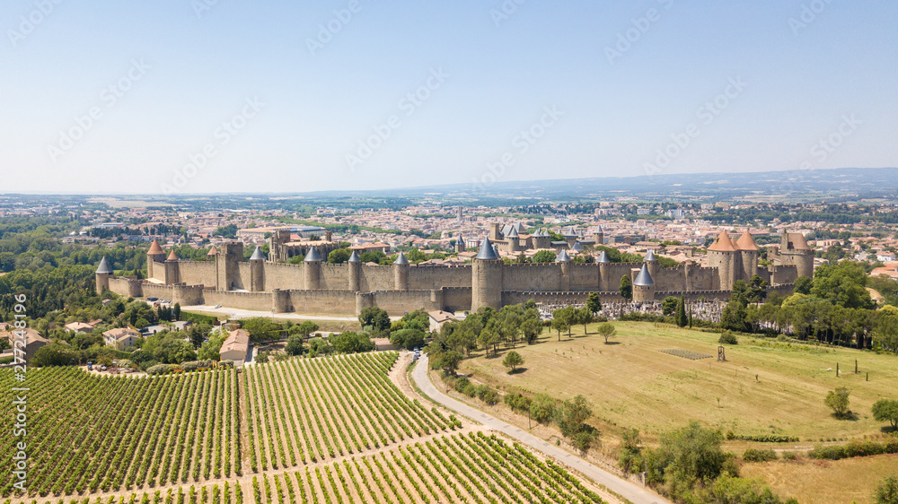 aerial view of carcassone town, france