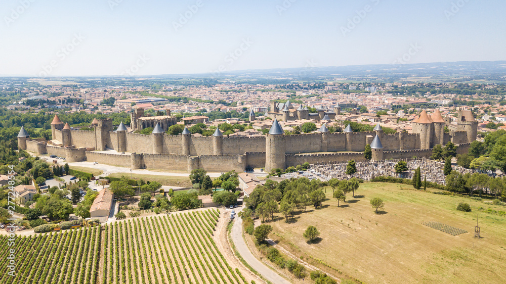 panoramic view of carcassone chateau, France