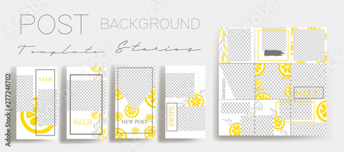  Design backgrounds for social media banner.Set of instagram post frame templates.Vector instagram stories cover. Mockup for personal blog or shop. Endless square puzzle layout for promotion.