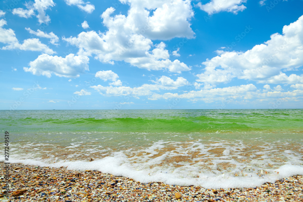 sea beach, wave and sand - beautiful summer landscape and travel concept, bright day and sky with clouds sea beach, wave and sand - beautiful summer landscape and travel concept, bright day and sky with clouds