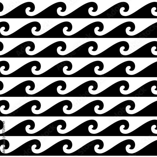 Black and white seamless wave pattern, line wave ornament in maori tattoo style for fabric, textile, wallpaper. Japan style ornament. photo